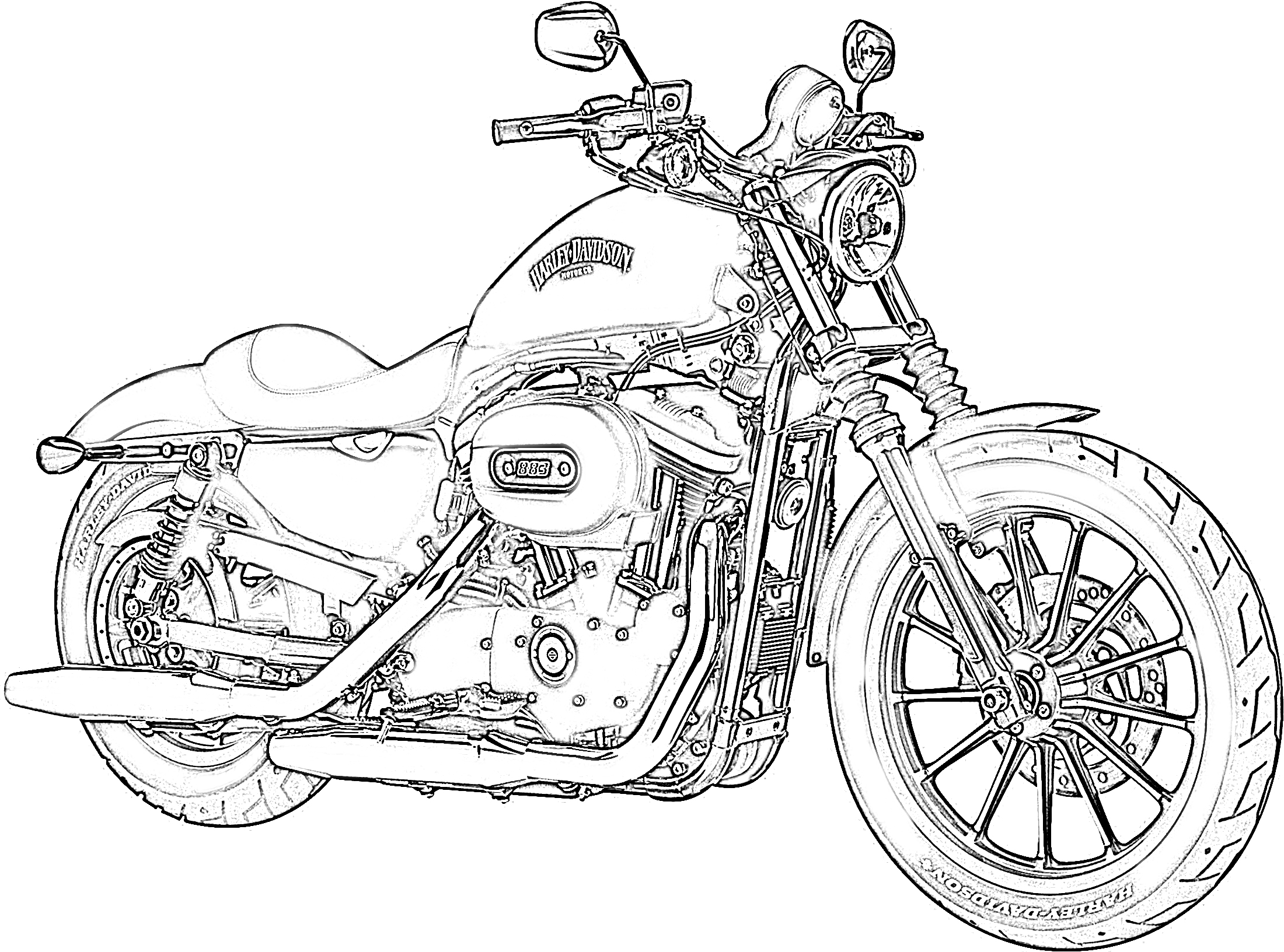 Coloring Motorcycle Harley Davidson Template Sketch Coloring Page.