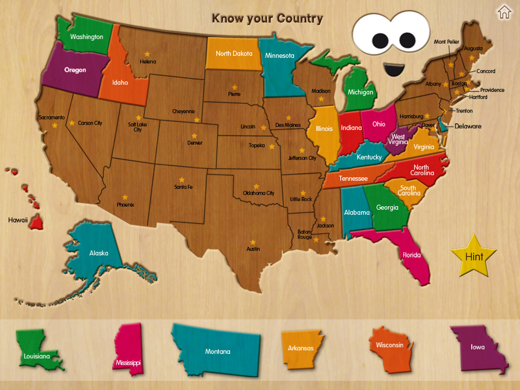 Wood Puzzle USA Map | | BestAppsForKids.com