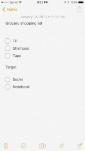 finished Notes shopping checklist