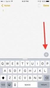 tap the plus symbol to start new note
