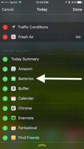 Add Batteries widget in Notification Center