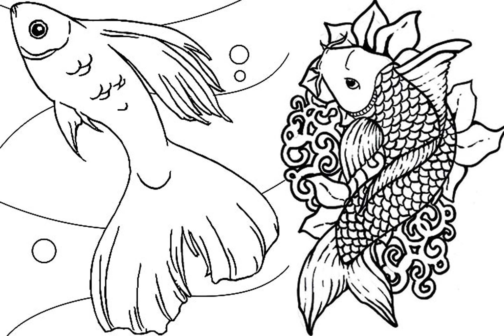 Coloring page with tropical fish