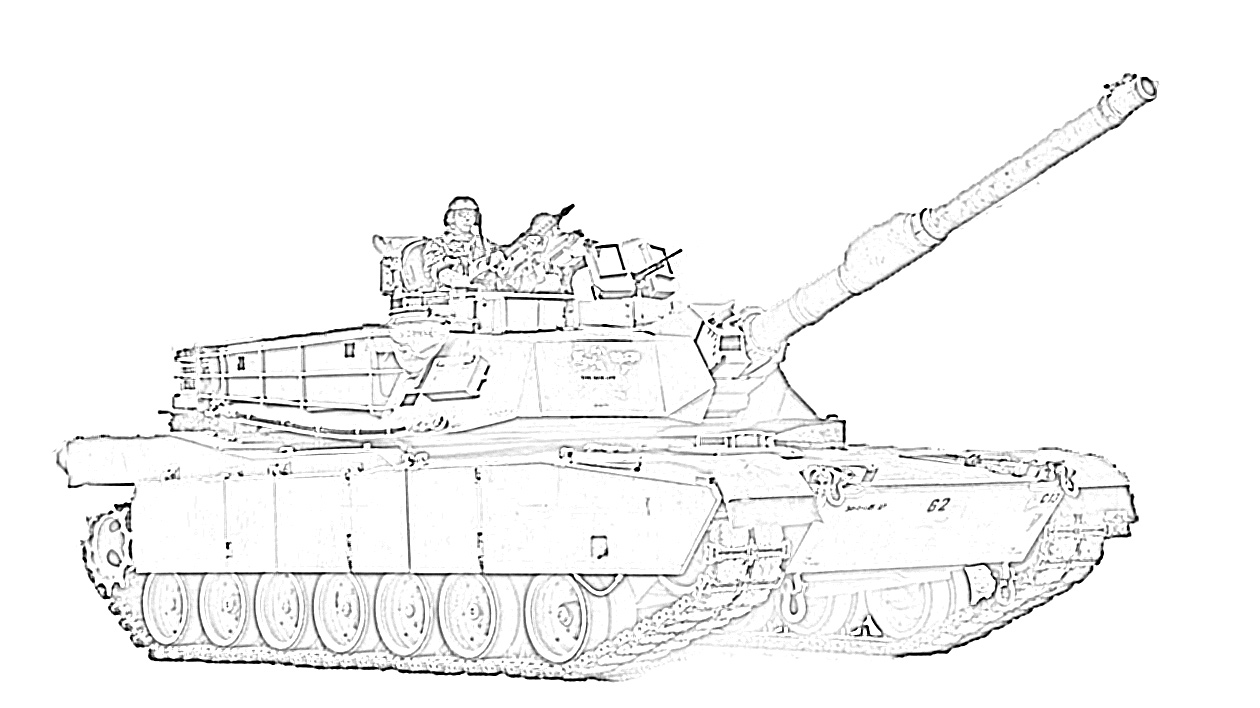 Army tank with man coloring page