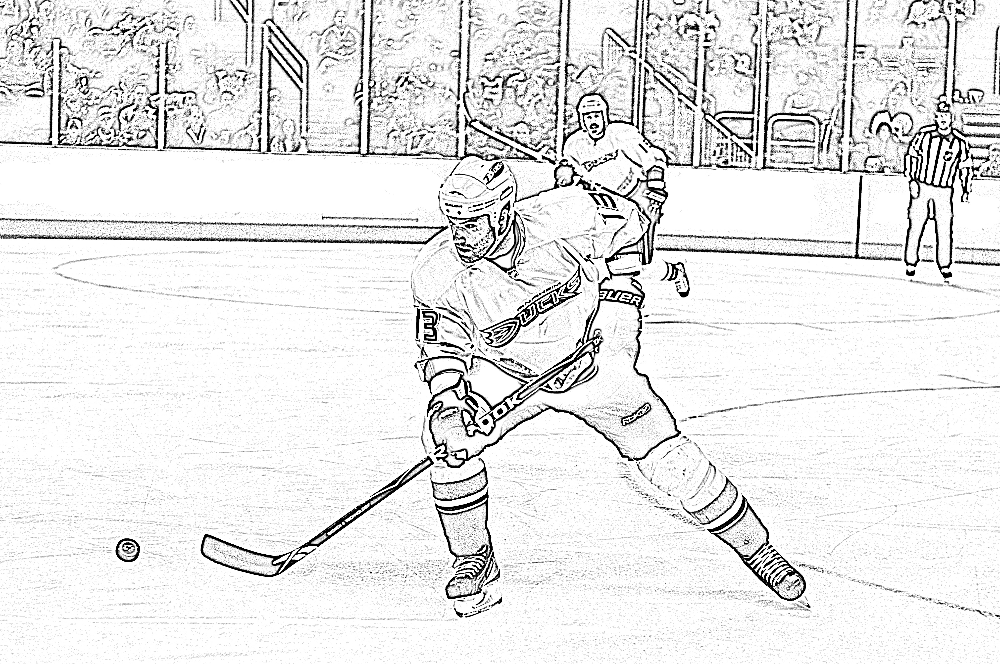 Hockey player with puck coloring page