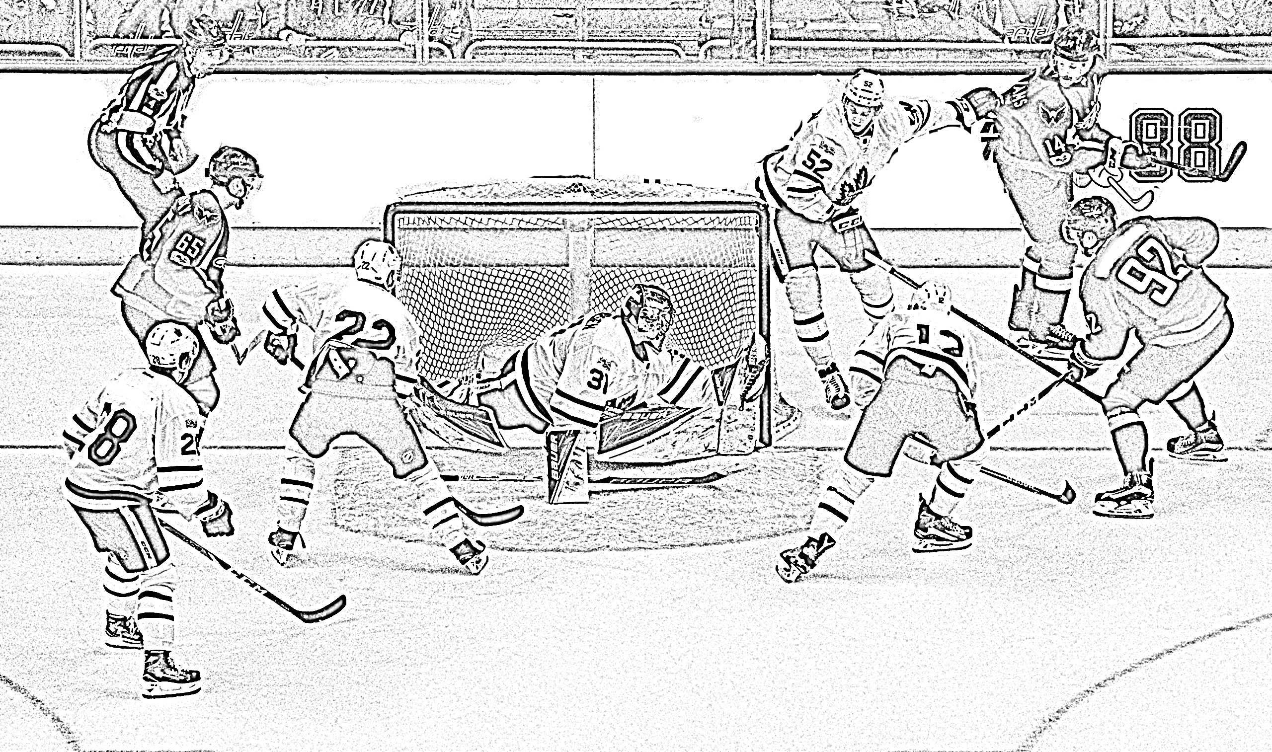 Hockey players around net coloring page