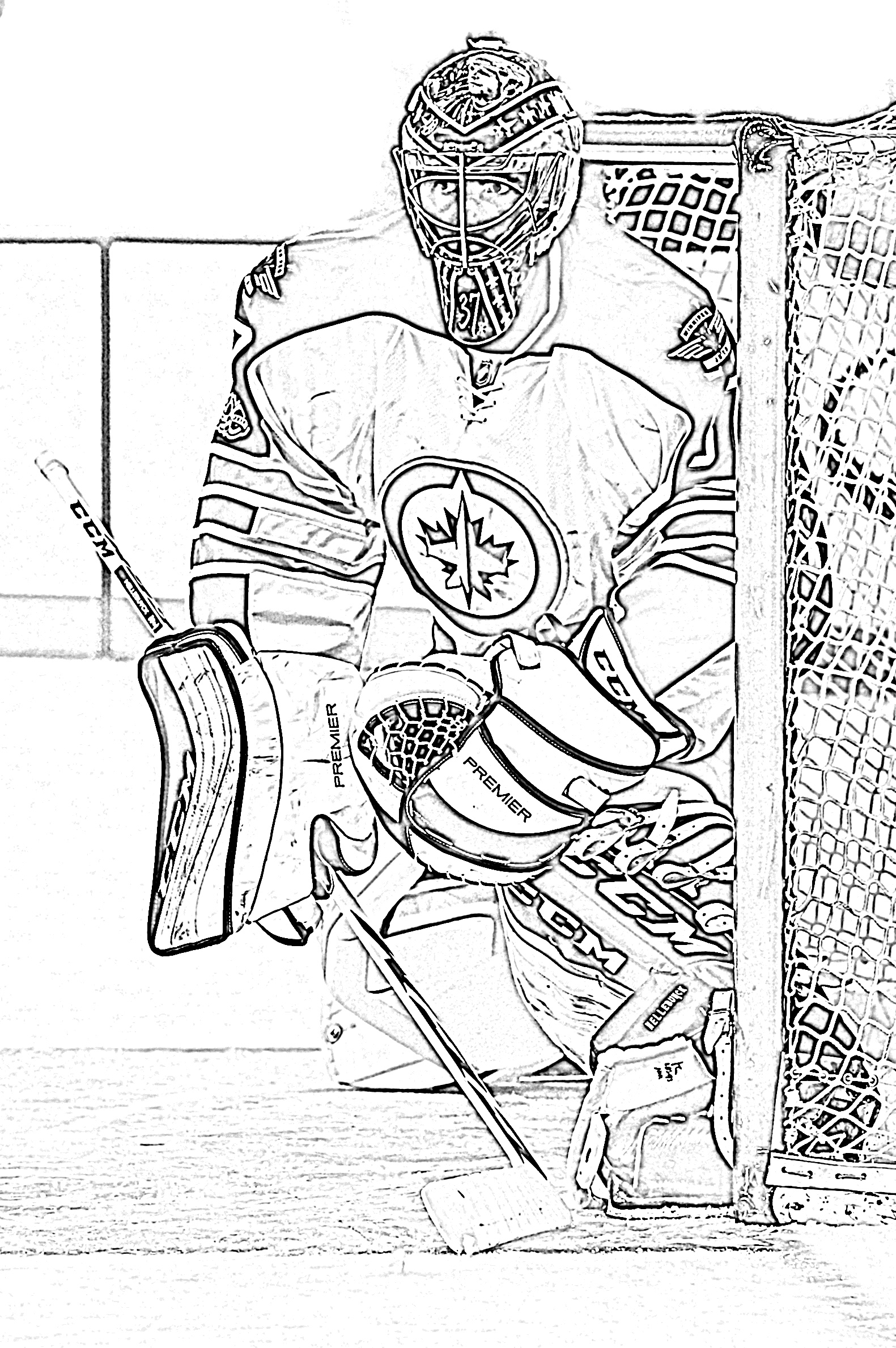 Goalie in net coloring page