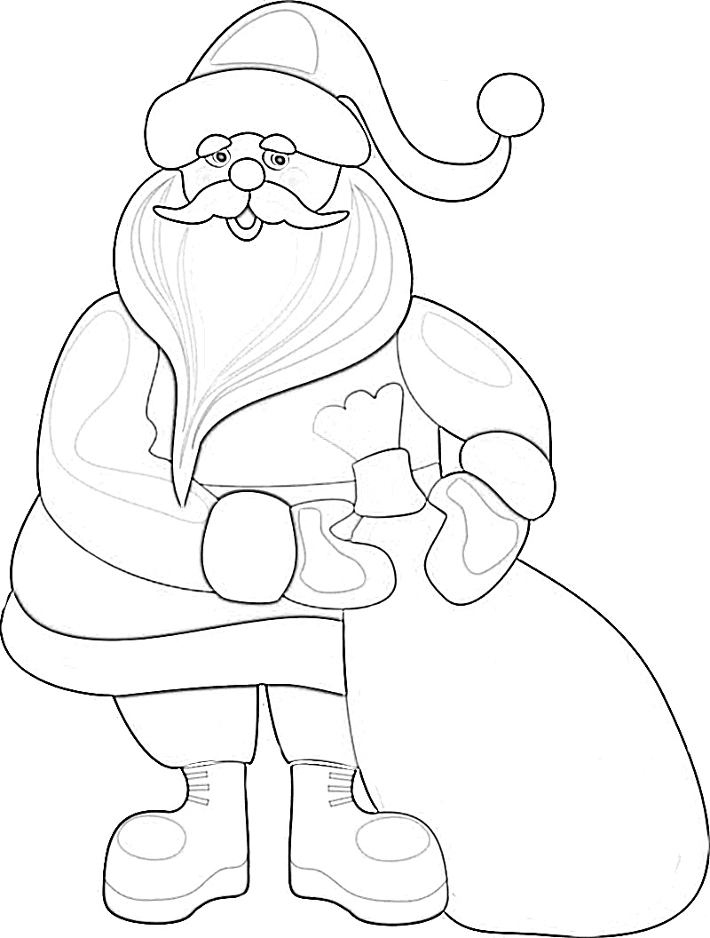 Cute Jolly Santa Clause with gifts coloring page