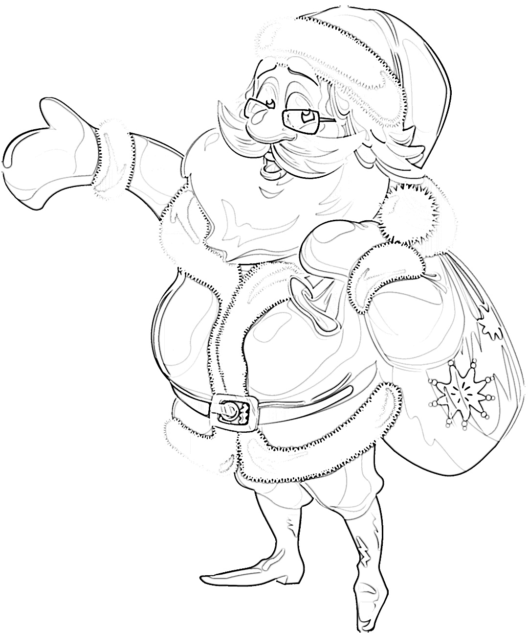 Cute Jolly Santa Clause showing the way coloring page
