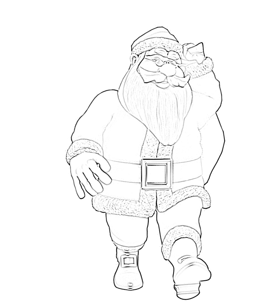 Jolly Santa Clause walking coloring page