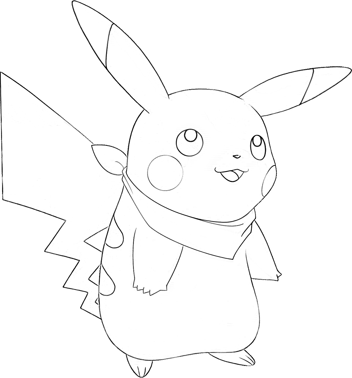 Pikachu wearing a scarf coloring page