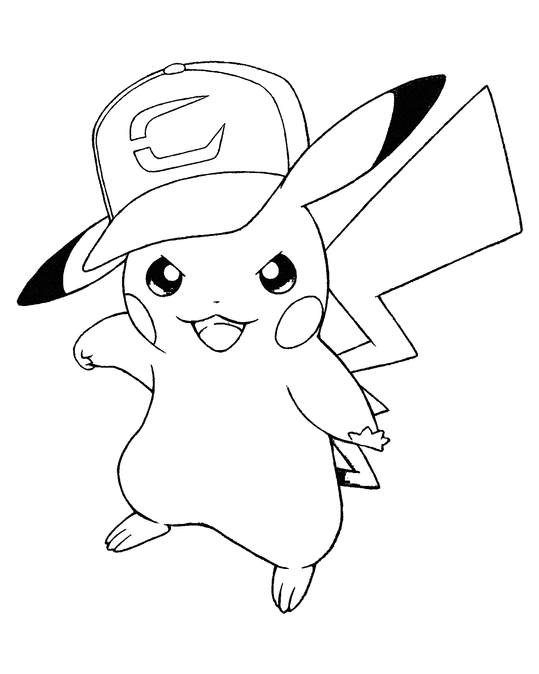 Pikachu wearing Ash hat coloring page