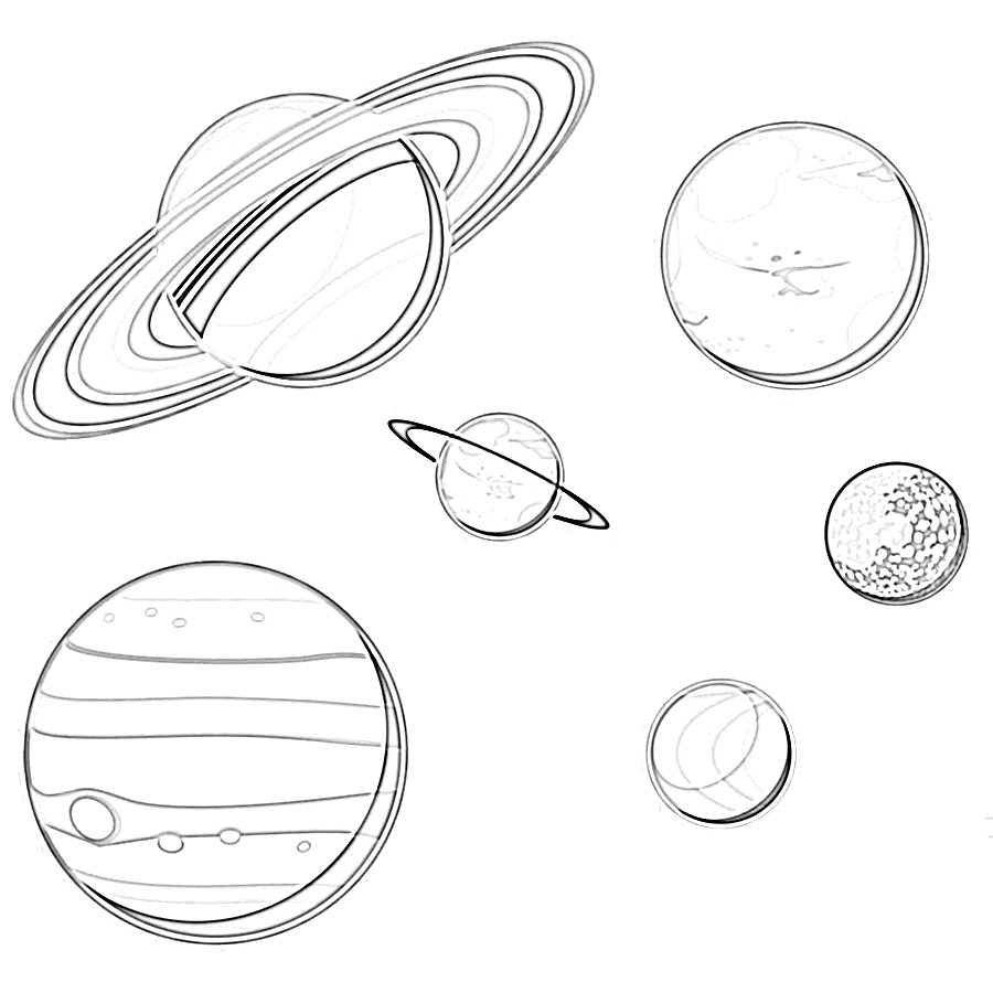 Solar system multiple planets coloring page