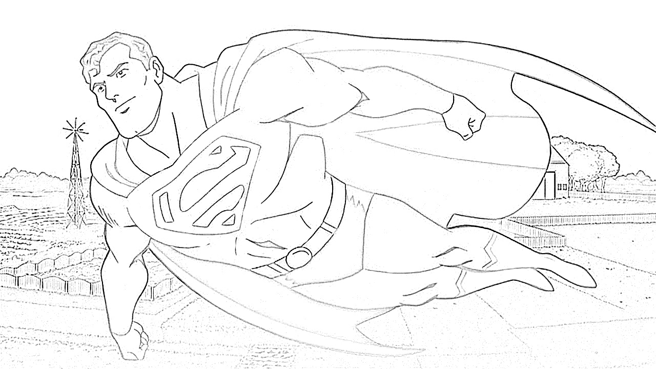 Superman in the sky coloring page