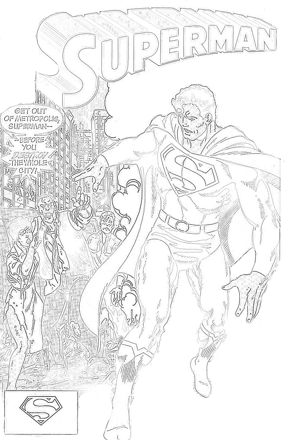 Superman fleeing city coloring page