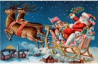 Santa-and-presents-on-sled-behind-reindeer