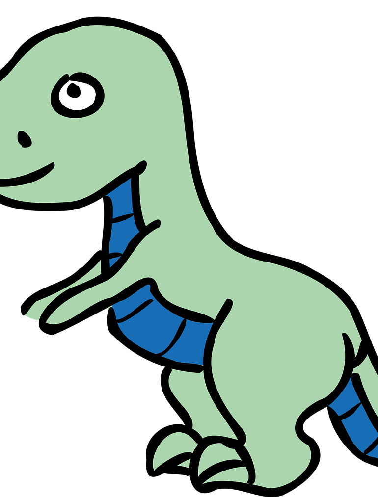 Alt Txt: Green and blue cartoon dinosaur