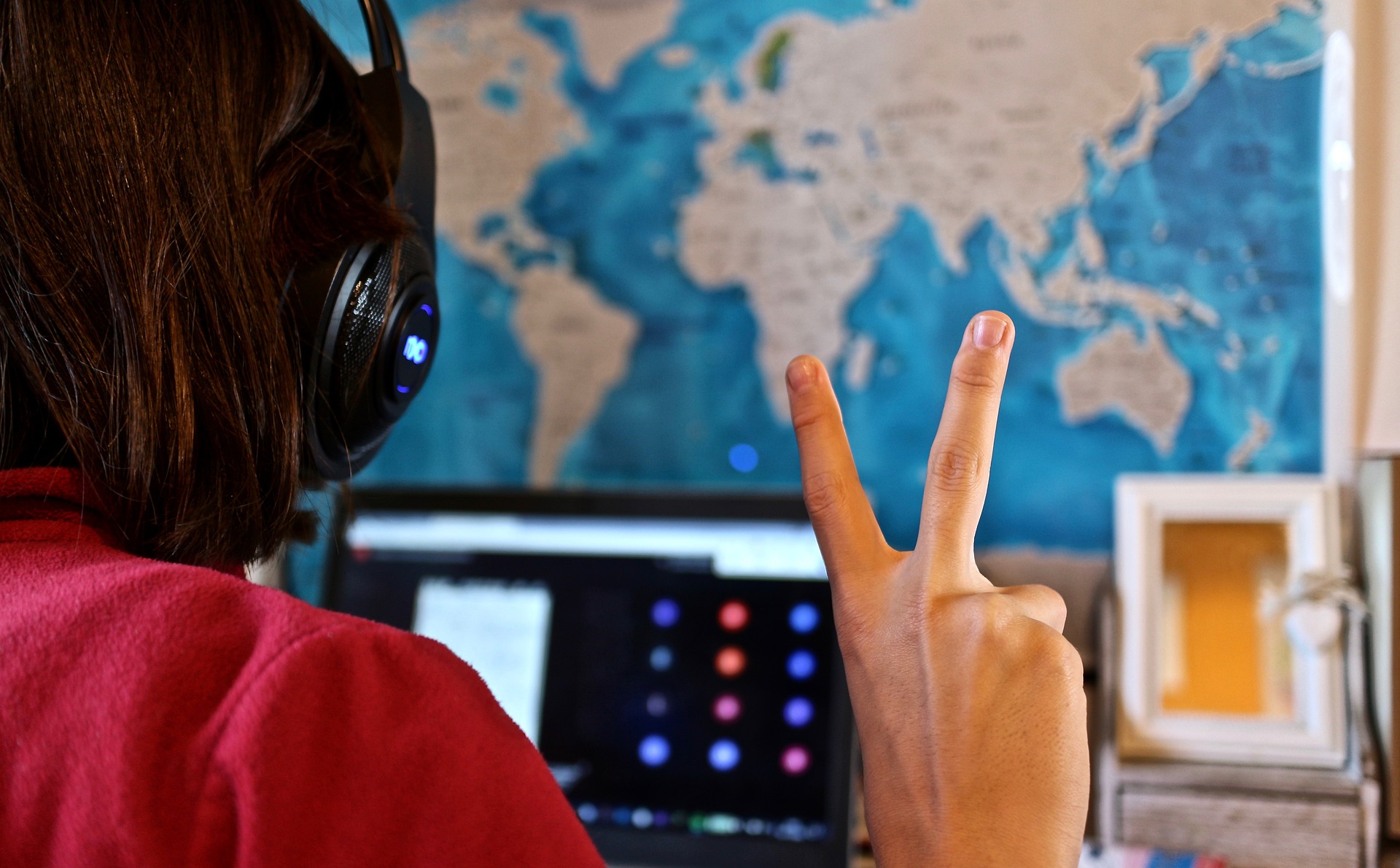Student wearing headphones during remote learning session