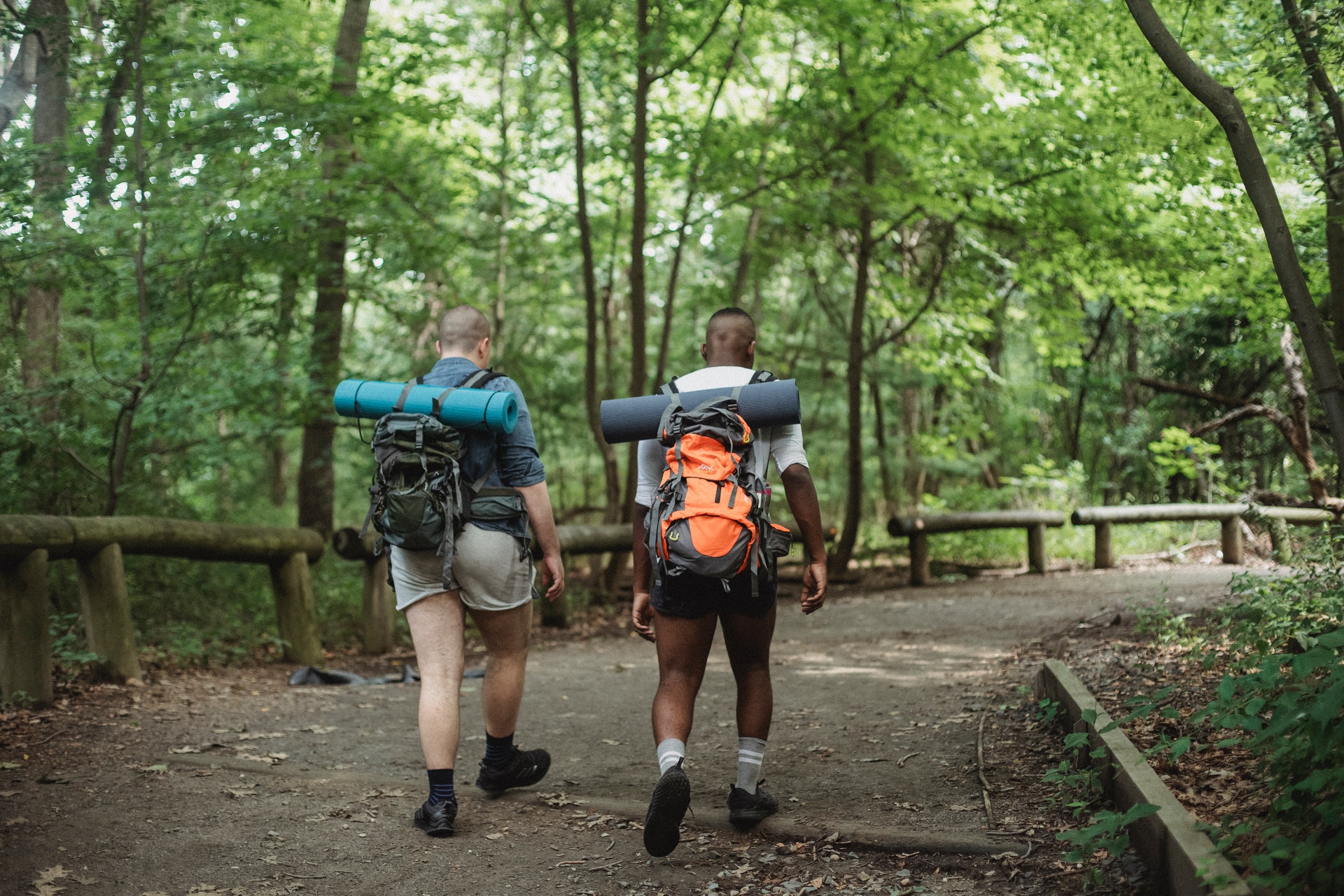 Two men hiking on trail